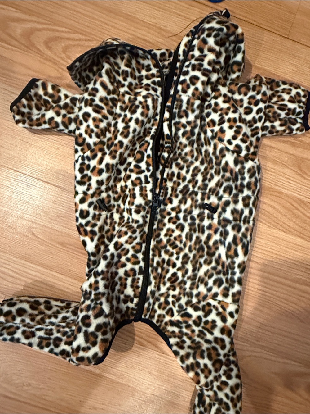 Dog Leopard Print One-Piece Hooded Fleece Romper - Brown/Black xl